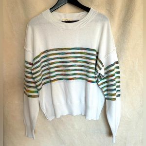 Elan Women’s White Striped Pullover Sweater Size Small